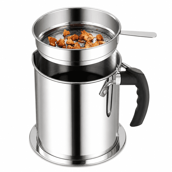 Florvian 2026 New Grease Container Stainless Steel Bacon Grease Saver with Fine Mesh Strainer 61 Fl Oz Oil Container Grease Can with Dust-Proof Lid Non-Slip Tray