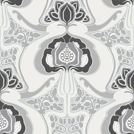 ESTA Home Joaquin Black Art Nouveau Floral Wallpaper, 20.9-in by 33-ft