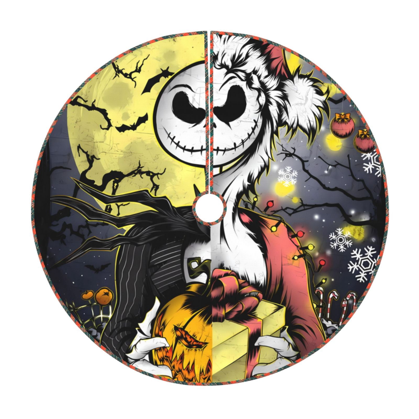 Goofa The Nightmare Before Christmas Pattern Christmas Tree Skirt with Ties, Christmas Tree Decorations, Farmhouse Christmas Decor Xmas Holiday Decorations-48"