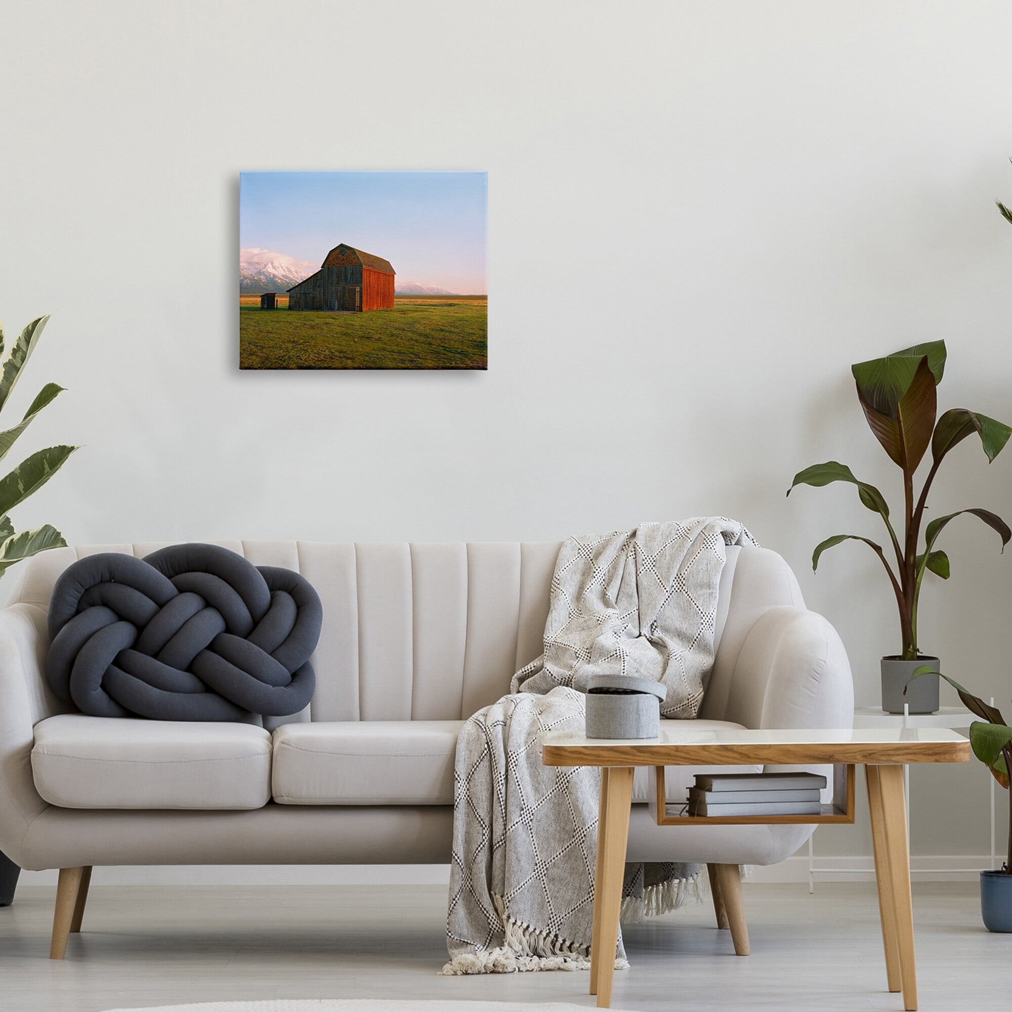 Stupell Industries Rural Barn Mountain Range Clear Country Sky Sunset,20 x 16, Design by Sol Rapson
