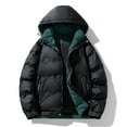 thumbnail image 2 of Timoontee Men's Padded Hooded Coats Casual Comfy Hoodies Thickened Warm Coats Solid Zip Up Quilted Outerwear Coat Winter Trendy Coats with Zip Pocket Black L, 2 of 6
