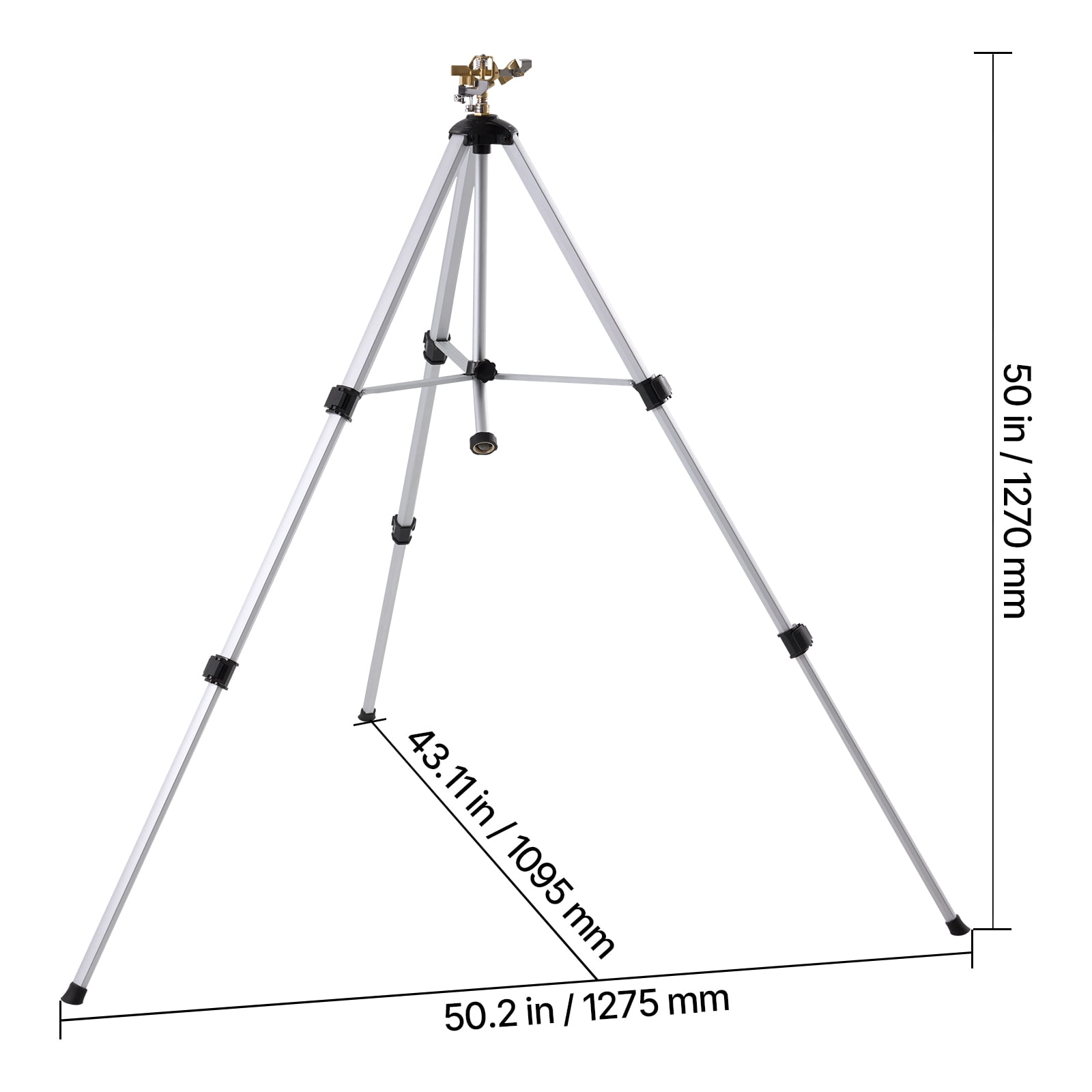 KFFKFF Tripod-Based Impact Sprinkler, Robust Tripod Sprinklers with Brass Nozzle & 3/4" Fitting, Full Circle Broad Scope Watering Sprinkler, Modifiable Elevation Sprinkler for Lawn Gray