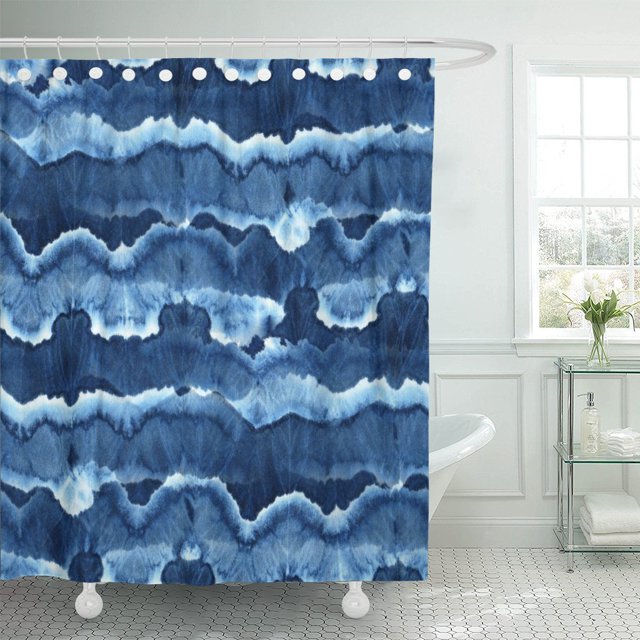 ABPHQTO Patrón Tie Dye de Color Índigo sobre Cortina de Ducha de Poliéster Seda Blanca 152x180 cm ABPHQTO PKNMT60x72Shower-2288