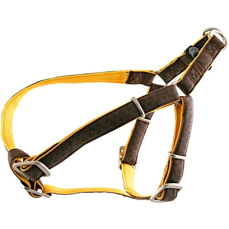 Brown Frontier Leather Harness - Brown and Gold Faux Leather Step-In Harness Closeout
