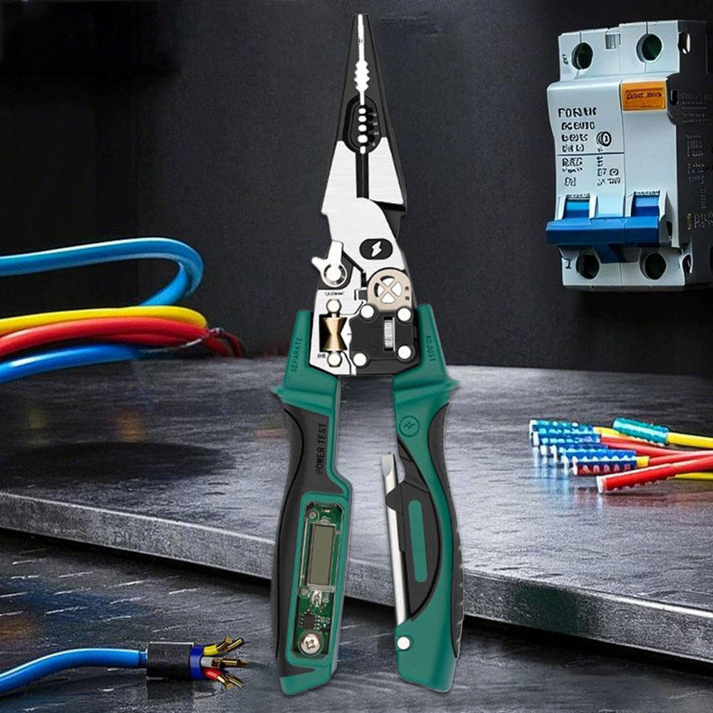 8 in 1 Wire Stripper Twister, Professional Multi Function Electrical Pliers with Voltage Tester, Heavy Duty Wire Cutter Crimper Splitter Tool for Electricians