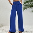 thumbnail image 5 of Ayolanni Women Pants Wide-Leg Blue High Rise Drawstring Solid Pants Womens Pants Petite Capri M, 5 of 8