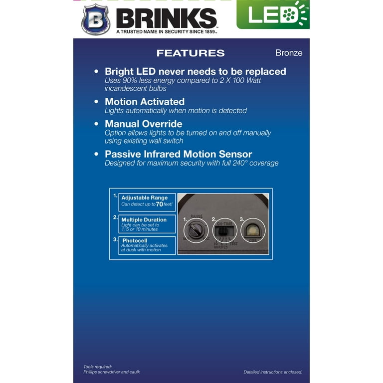 Brink s LED Dual Lamp Motion Activated Security Light Bronze Finish