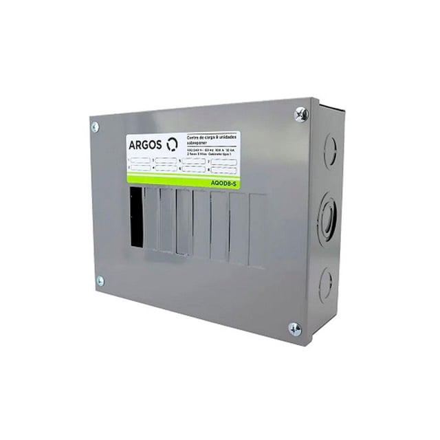 Centro de carga de 8 polos Argos sobreponer 100A 1f 3h acero gris