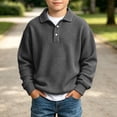 thumbnail image 4 of Gytharion Boys Lapel Sweatshirts Solid Color Buttoned Pullover Tops Fall and Winter Waffle Casual Warm Long Sleeve Tops,3T-14T, 4 of 6