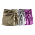 thumbnail image 5 of QIUYI Elegant Women Shorts Skirt Mini Skort High Waist Knot Pleated Solid Color Woman Shorts Skirt Streetwear, 5 of 6