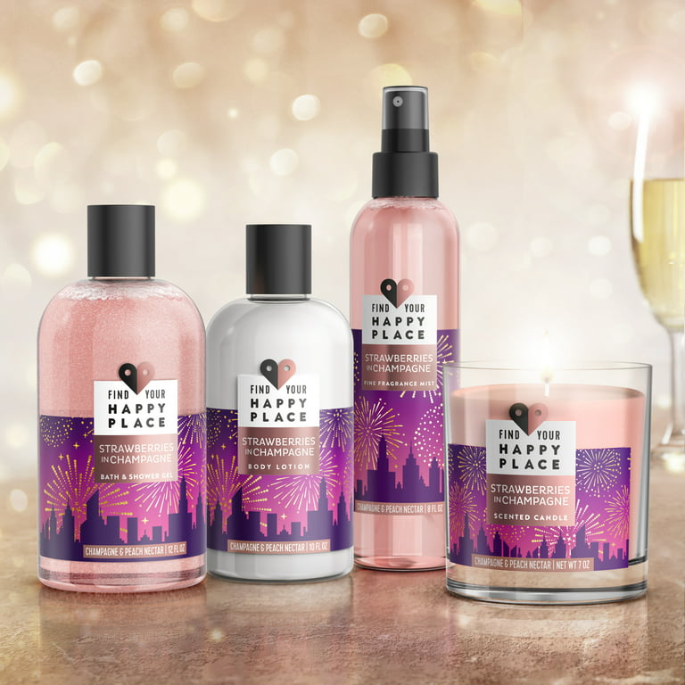 Find Your Happy Place Strawberries in Champagne, Indulgent Bubble Bath and Shower  Gel Champagne and Peach Nectar 12 fl oz 
