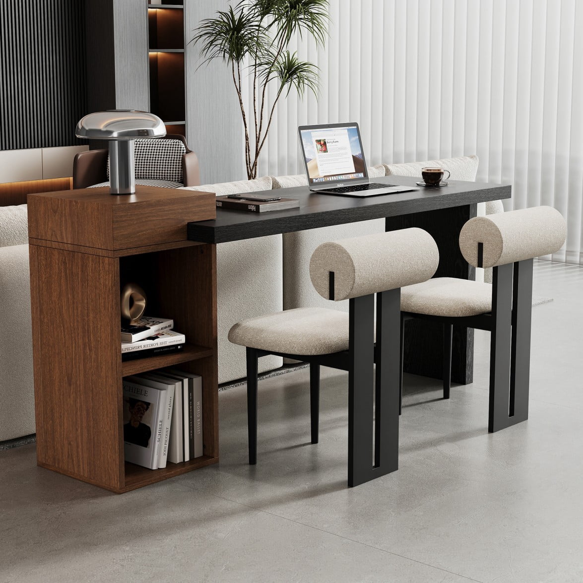 Two-Tone Side Table, Wood Grain MDF Console Table with 2-Tier Open Storage Shelves, Narrow Sofa Table for Entryway, Living Room & Bedroom, Black & Walnut