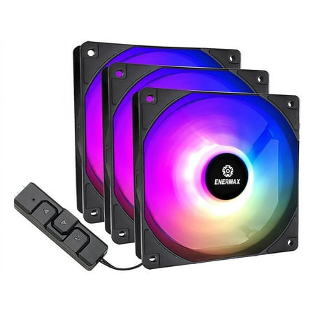Enermax HF120 RGB PWM 120mm Case Fan, Addressable RGB Sync Via Motherboard/Control Box, 3 Fan Pack- Black