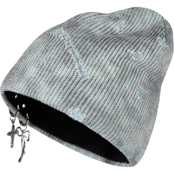 AKcxy Unisex Winter Skully Cap Warm Cuffed Beanie with Accessories Y2k Grunge Gothic Beanies Goth Hip Hop Hats