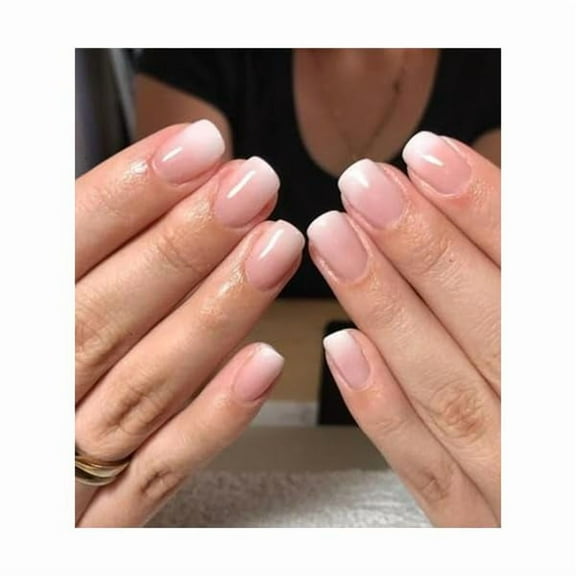 WEEKS 24pcs Short Press On Nails - Ombre Square Stick On, French Glue On with Jelly Sticker, Fake Nails Kit in 12 Sizes