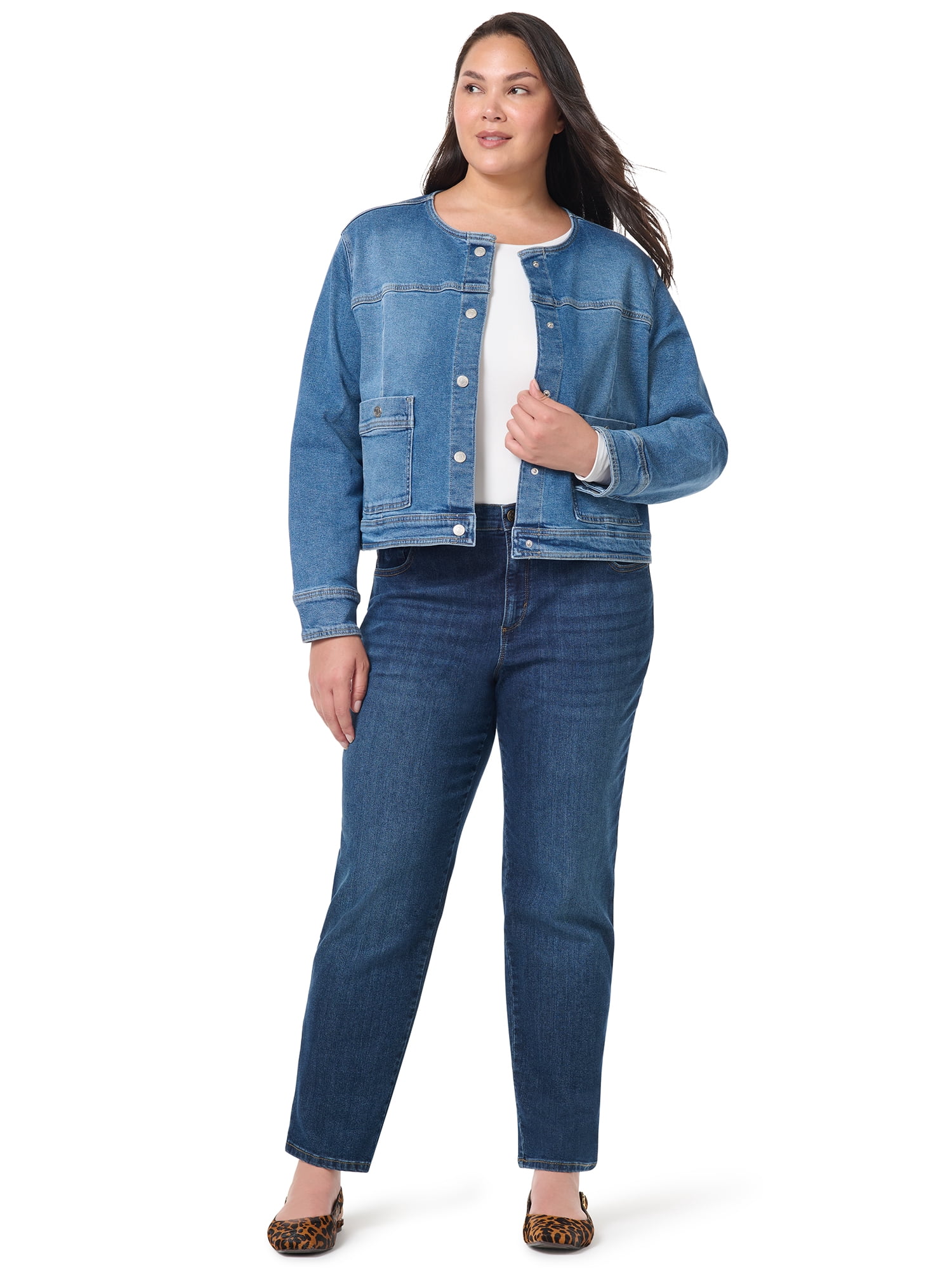 Gloria Vanderbilt Swan Series Women's Plus Collarless Denim Jacket, Sizes 0X-4X