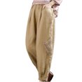 thumbnail image 4 of ZyeKqe Women's Plus Size Casual Pants Cotton Linen High Waisted Lounge Pants Baggy Crooped Trousers with Pockets, 4 of 5