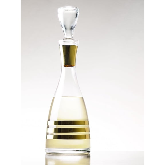Wine Decanter - Glass - Clear - with Stopper - With Gold Strpes - 40 Oz. - for Wine - Whiskey - Champagne - Made in Europe - by Barski