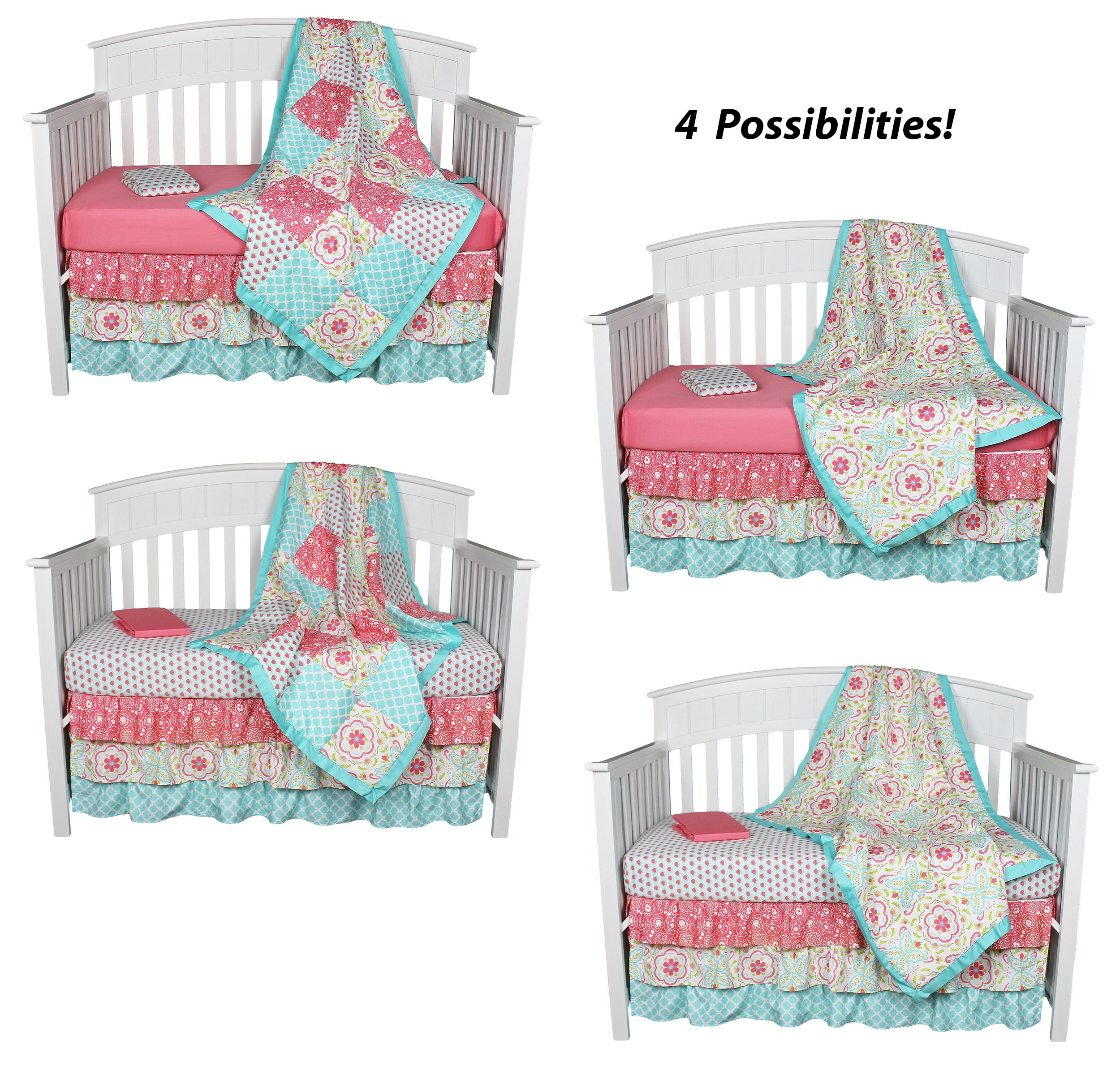 Aqua Coral Baby Girl Floral Crib Bedding Changing Pad Cover