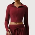 thumbnail image 2 of Olyvenn Women's Zip Up Crop Running Jackets Long Sleeve Mock Neck Slim Fit Yoga Workout Tops Activewear Fall Coat Red S, 2 of 5