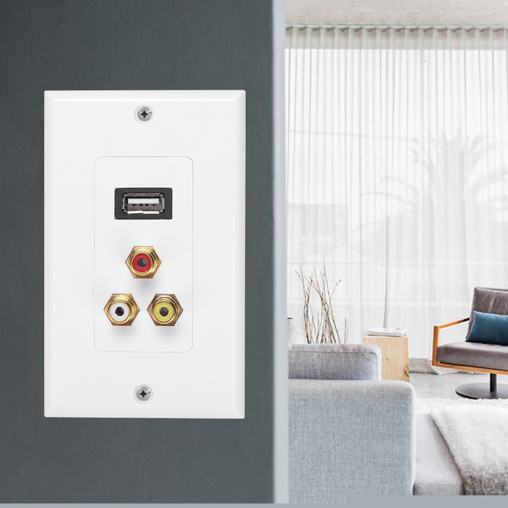 thumbnail image 2 of Panel de placa de pared multifuncional con interfaces USB2.0 + 3 RCA para edificio de oficinas estándar de EE. UU. NikouMX Muebles, 2 of 8