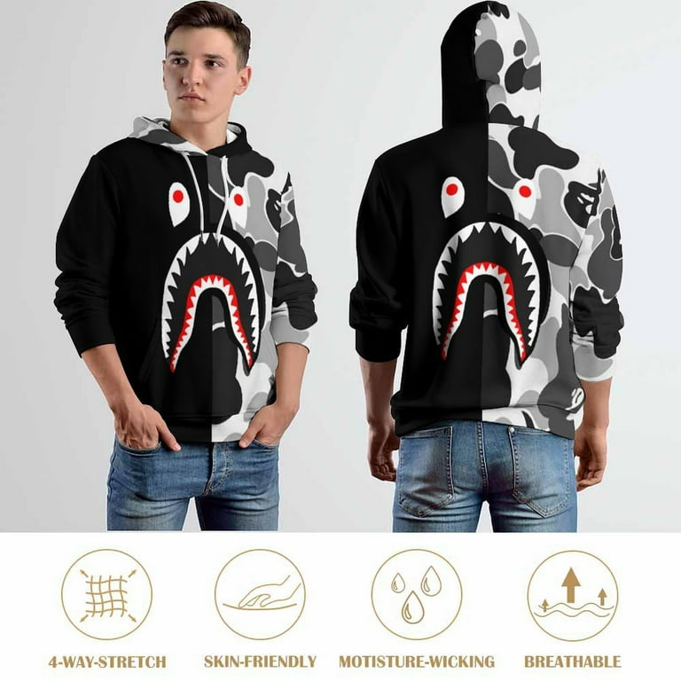 BAPE Camo Shark Casual Hoodie for Men Women Active Hooded Sweatshirt Soft Warm Sweater Jackets 2XL