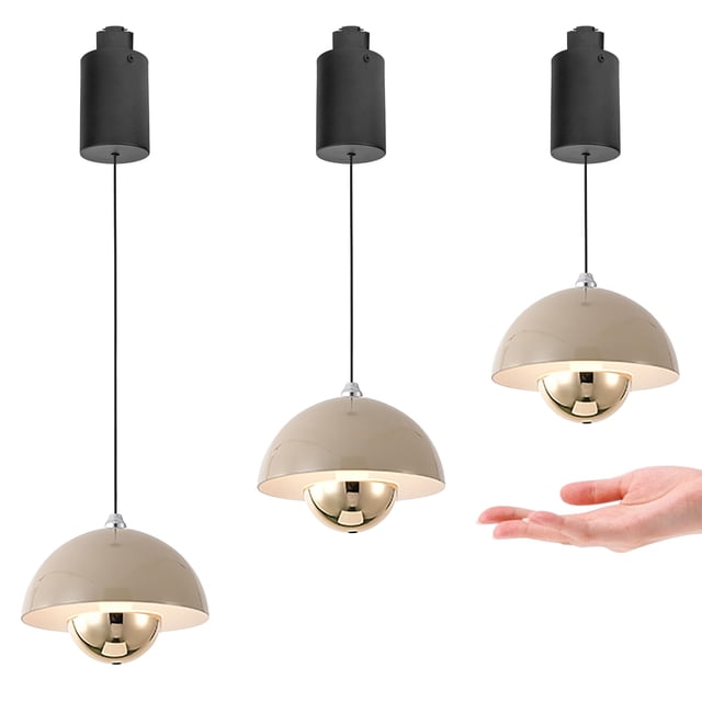 FSLiving Adjustable Height Track Pendnat Light H-Type Retractable Lift Track Pendnat Light with Hand-Sweep Control 8W Stepless Dimming Indoor Island Light Adjustable Length Lamp,Grey - 3 Pack