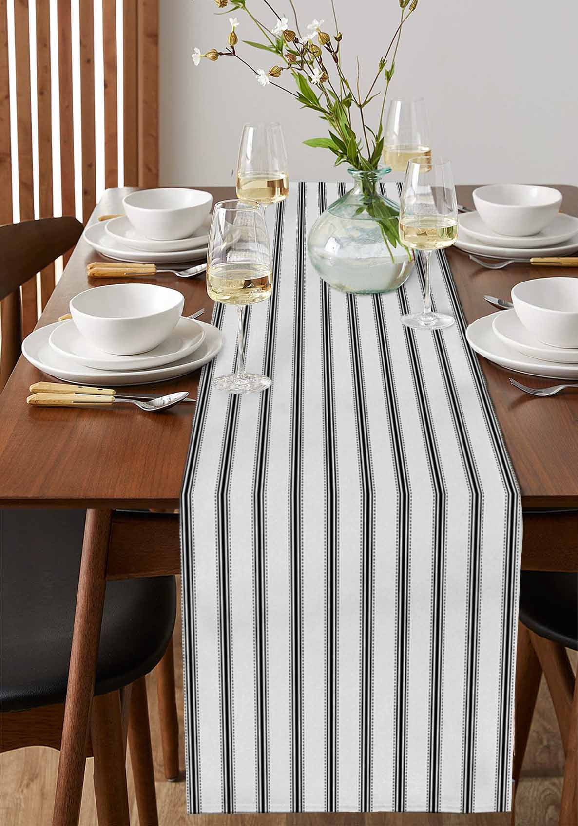 ERUNPONLY Black Striped Table Runner - 36 Inch Long Black White Stripes Farmhouse Cotton and Linen Blended Dress Scarves Farmhouse Table Runner for Kitchen Dining, Coffee Table, 13" x 36"