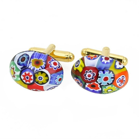 GlassOfVenice Murano Glass Millefiori Oval Cufflinks