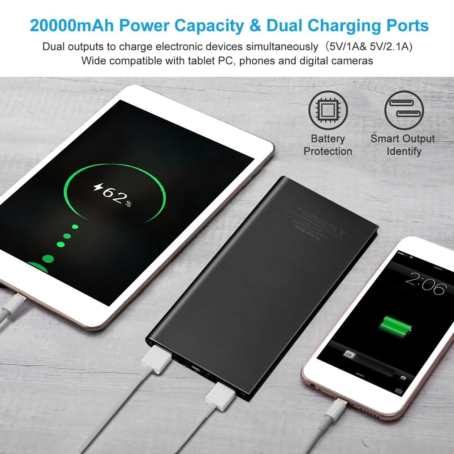 2PCS 20000mAh Power Bank for Heated Vest Jacket Blanket USB Charger Battery Pack