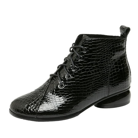 

qipaqil Fashion Autumn And Winter Women Ankle Boots Round Toe Lace Up Snake Print Solid Womens Leather Boots Size 7