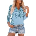 thumbnail image 2 of Jsaierl Women's 3/4 Length Sleeve Tops Plus Size V Neck Shirts Cute Graphic Petite Blouses Soft Cotton Tunics Raglan Top S-3XL, 2 of 8