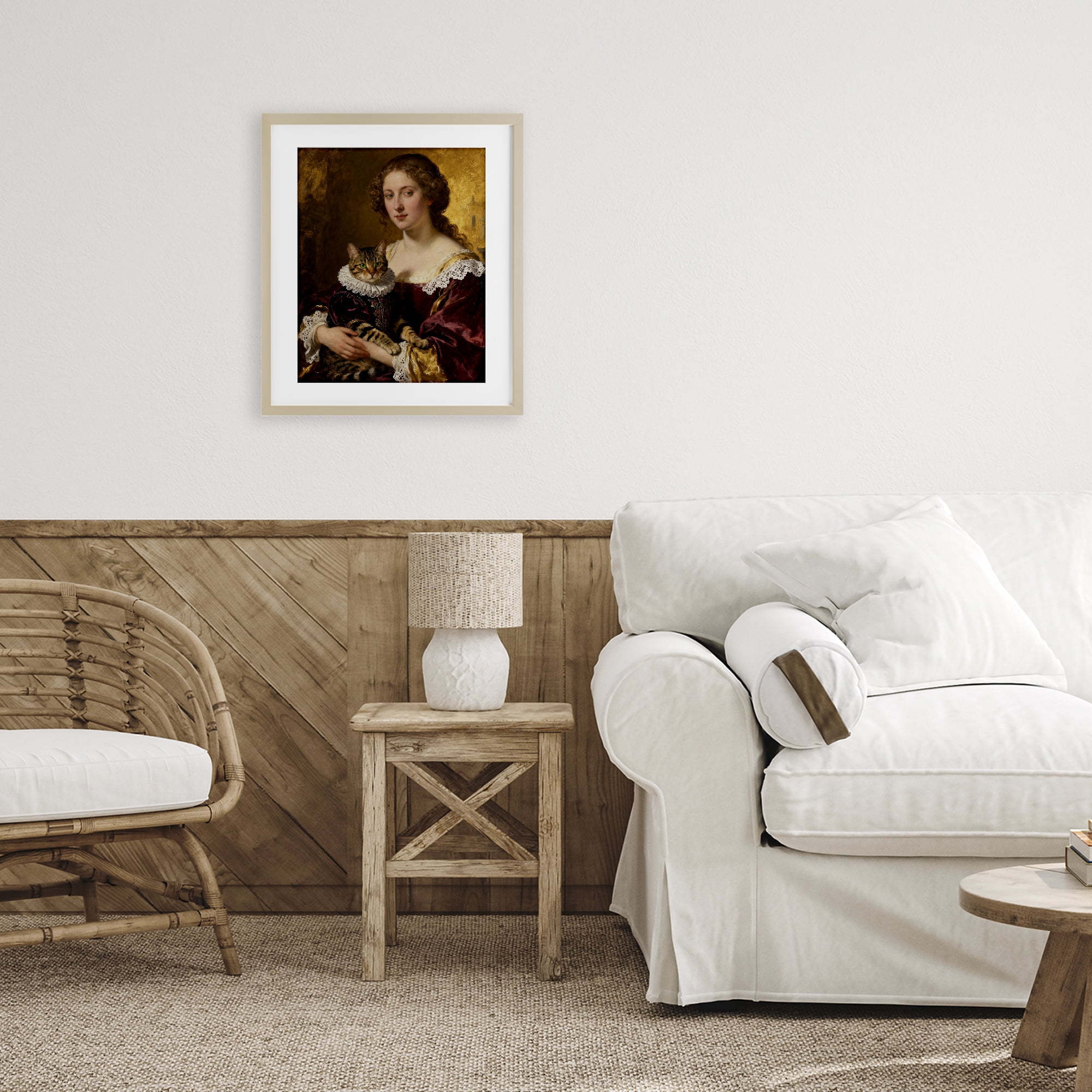 Stupell Industries Renaissance Lady with Regal Cat Birch Framed Print Under Glass, design by CAD Designs
