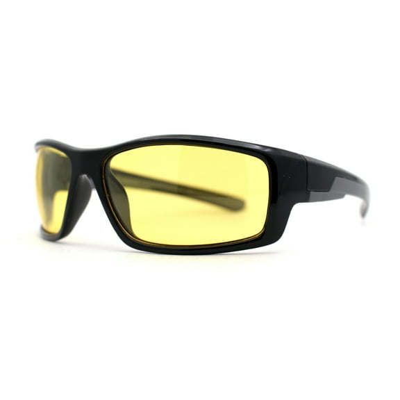 Mens Driving Yellow Lens TAC 1.1 Polarized Wrap Soft Arm Sport Sunglasses Shiny Black Grey