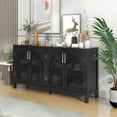 thumbnail image 3 of Large Storage Space Sideboard with Artificial Rattan Door and Metal Handles for Living Room and Entryway Black, 3 of 5
