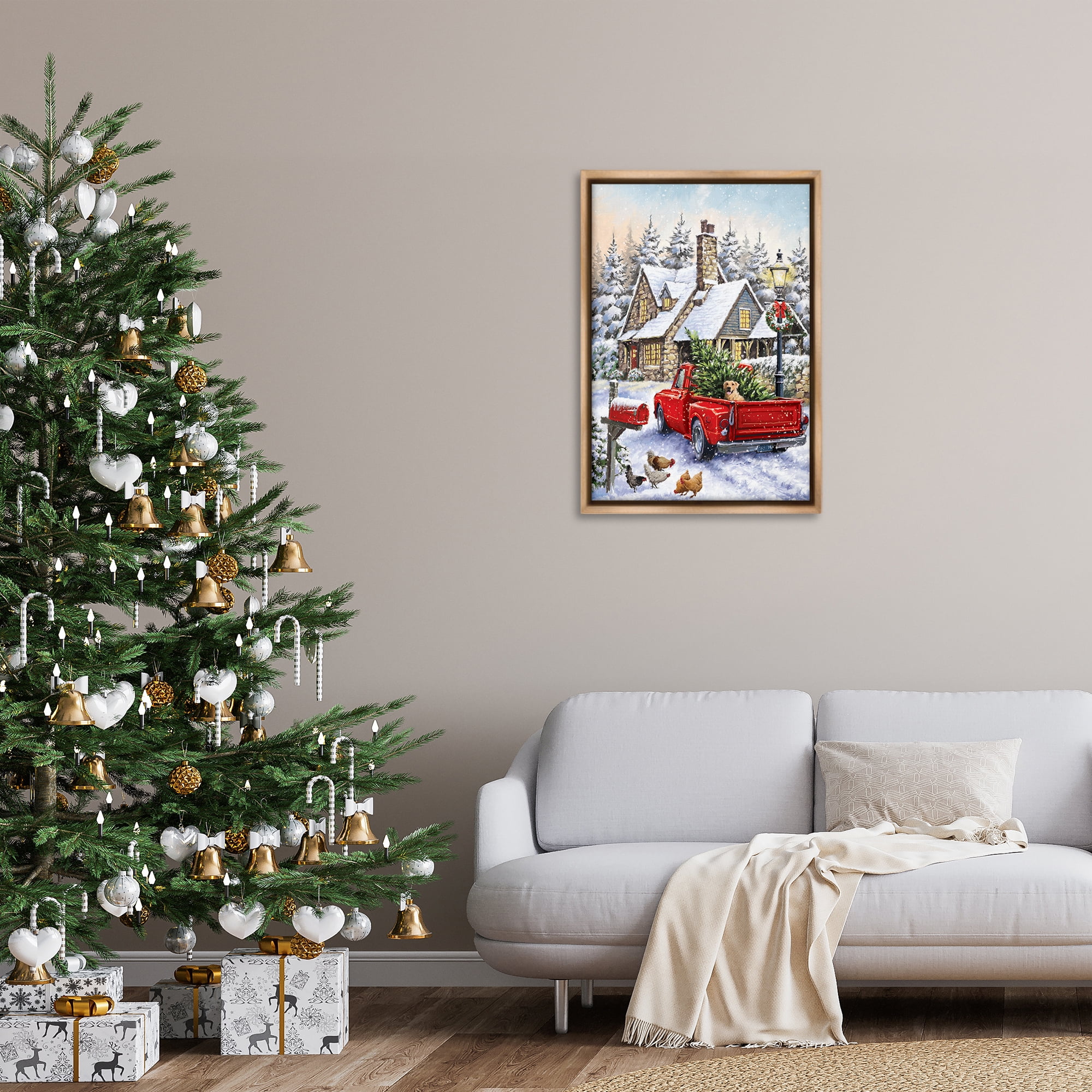 Stupell Industries Rustic Holiday Scene Holiday Painting Brown Floater Framed Art Print Wall Art, 21 x 31