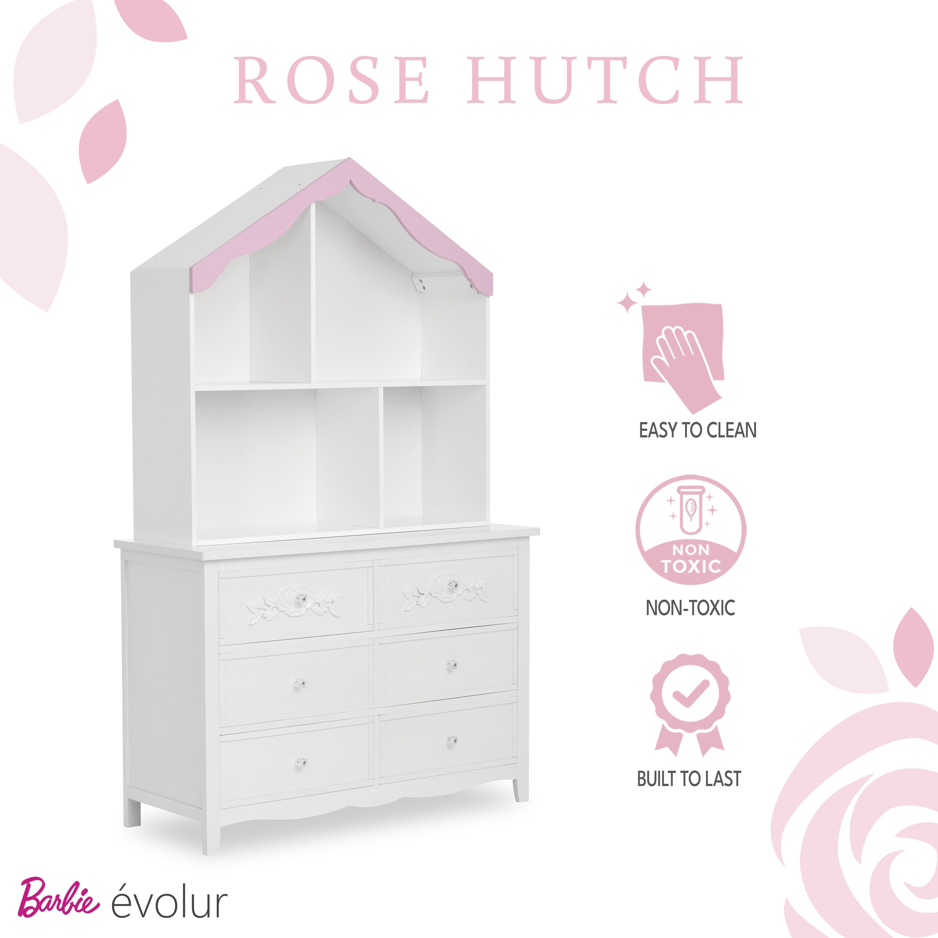Barbie by Evolur Rose Hutch in White and Pink