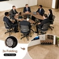 thumbnail image 4 of 6PCS Folding Sector-shaped Conference Table with Wheels dia 70.9in Walnut, Foldable Mobile Training Tables for Office Classroom (HTSX ), 4 of 7