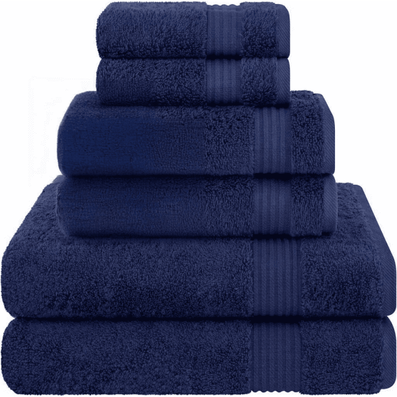 100% Cotton Turkish Towel Set, 6 Piece, Navy Blue