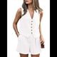 thumbnail image 2 of Conjuntos de Verano de 2 Piezas para Mujer, Sin Mangas, con Cuello en V, Abotonado, Chaleco y Pantalones Cortos con Bolsillos. XL, 2 of 9
