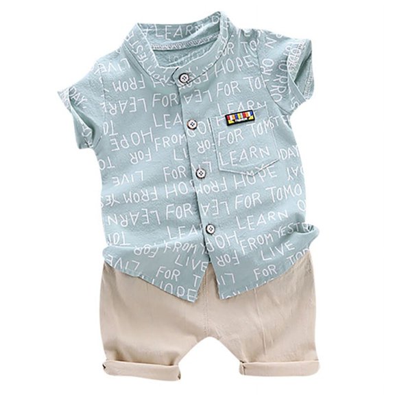 Uccdo Toddler Baby Boys Summer Casual Outfits Short Sleeve Printed Shirt Tops Shorts Set 3M-4T