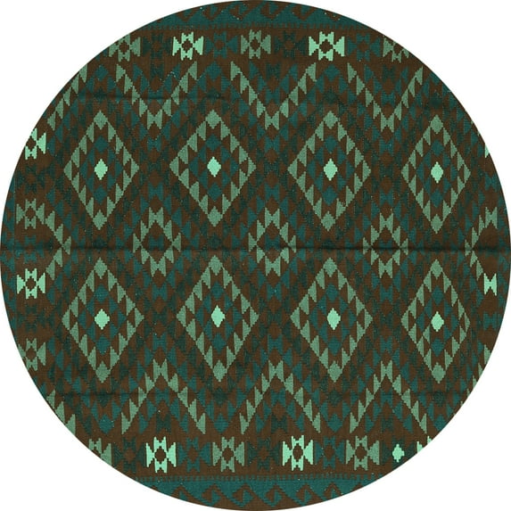 Ahgly Company Machine Washable Indoor Round Southwestern Turquoise Blue Country Area Rugs, 7' Round