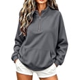 thumbnail image 3 of TZZQ Women Quarter Zip Pullover Sweatshirt Oversized Loose Fit Athletic Sweatshirt Casual Fashion Stand Collar Long Sleeve Pullover Hoodie Comfy Trendy Plus Size Relaxed Fit Sports Shirts Grey S, 3 of 8