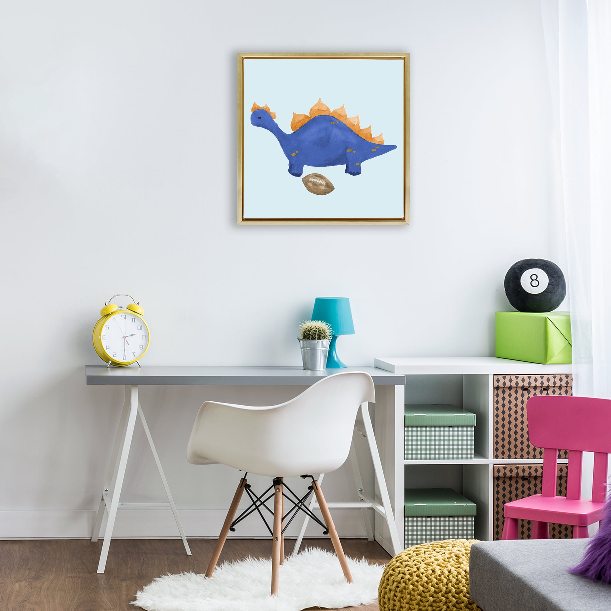 Stupell Industries Sporty Baby Dino Gold Framed Floater Canvas Wall Art, design by Lucille Price