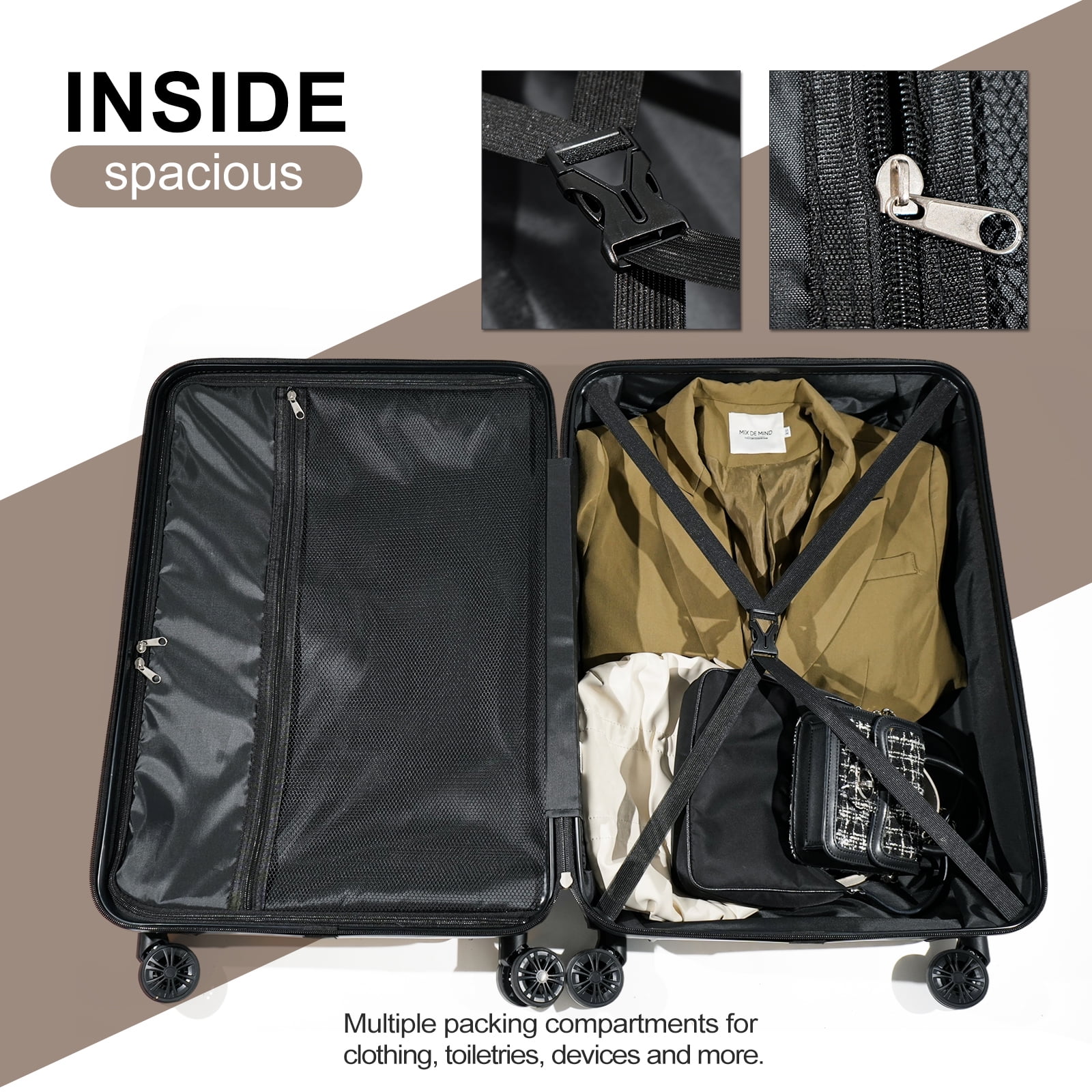 Tripcomp Luggage 3 Piece Set,Suitcase with Spinner Wheels Hardside Lightweight Luggage 20in24in28in.(Golden)