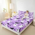 thumbnail image 4 of Manfei Spooky Shost Bed Sheets Set Queen Size, Cartoon Bat Bed Sheets Queen, Purple Halloween Bedding Queen Size, Lightweight Room Decorative, 4-Piece, 4 of 7