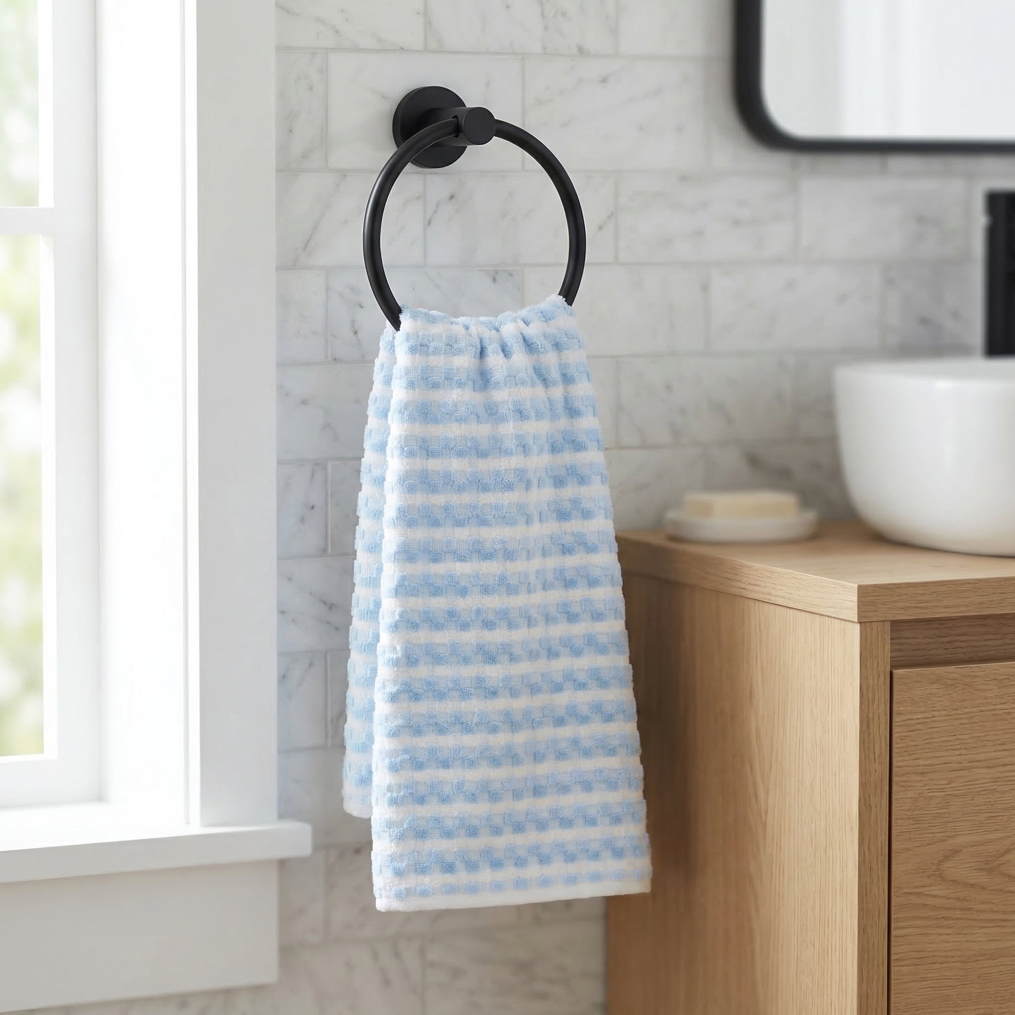 Unique Bargains Checkered Cotton Soft Absorbent Hand Towel Blue 2pcs 29" x 13"