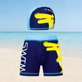 thumbnail image 2 of NAISIBABY Boys Swim Trunks with Swim Cap, Quick Dry Stretchy Elastic Waist Kids Graphic Beach Swimsuit 2-Piece Blue 11T, 2 of 3