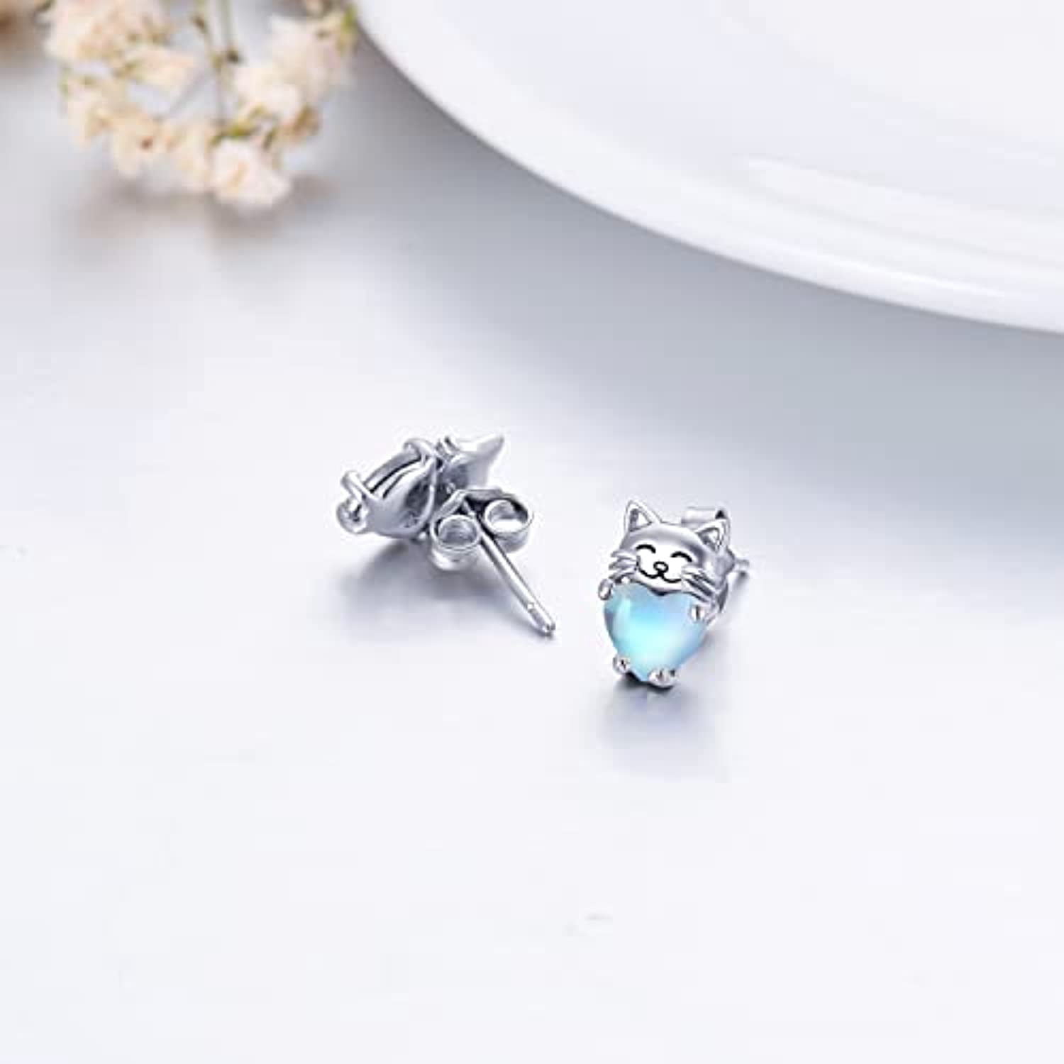 Midir&Etain Cat Earrings 925 Sterling Silver Cat Stud Earrings Crystal Earrings Cute Animal Earrings Low Allergy Cat Stud Earrings Cat Jewelry Women's Gift