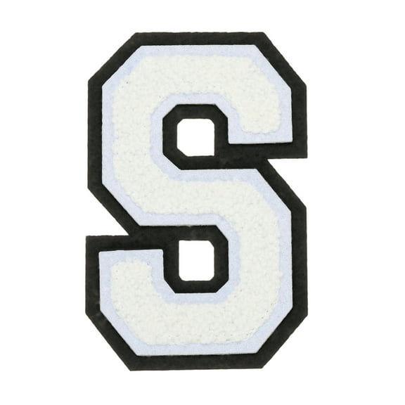 4" Chenille Letter Patches,White Chenille Initial A-Z Patches (Letter S)